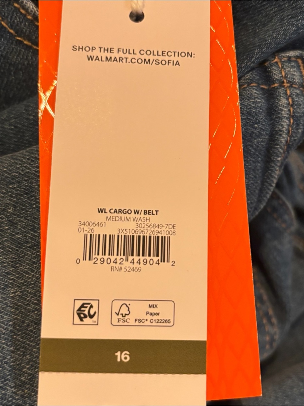 Sofia Jeans by Sofia Vergara Wide Leg Cargo Jeans Medium Wash Belted Size 16 NWT - Picture 11 of 14